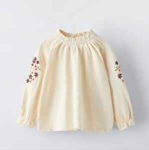 Nwt! Zara Kids Baby Girl Embroidery Textured Shirt